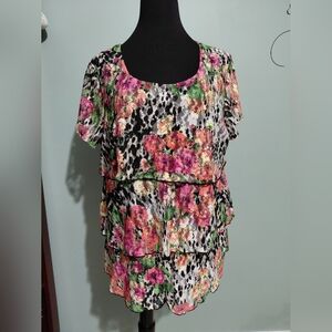 Floral Animal Print Layered Blouse